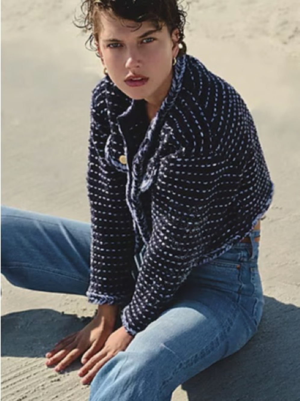 J. Crew Cropped Lady Jacket in Navy Marled Yarn Size S - Picture 5 of 16